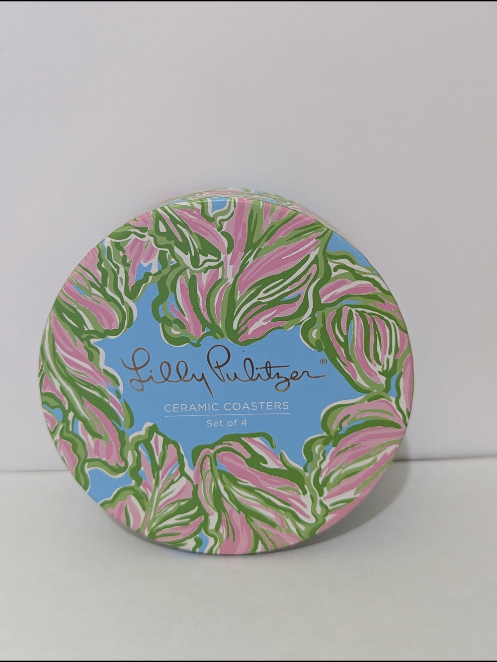 Lilly Pulitzer Ceramic Coasters Set of 4 NIB Gold Rim Coastal Tropical